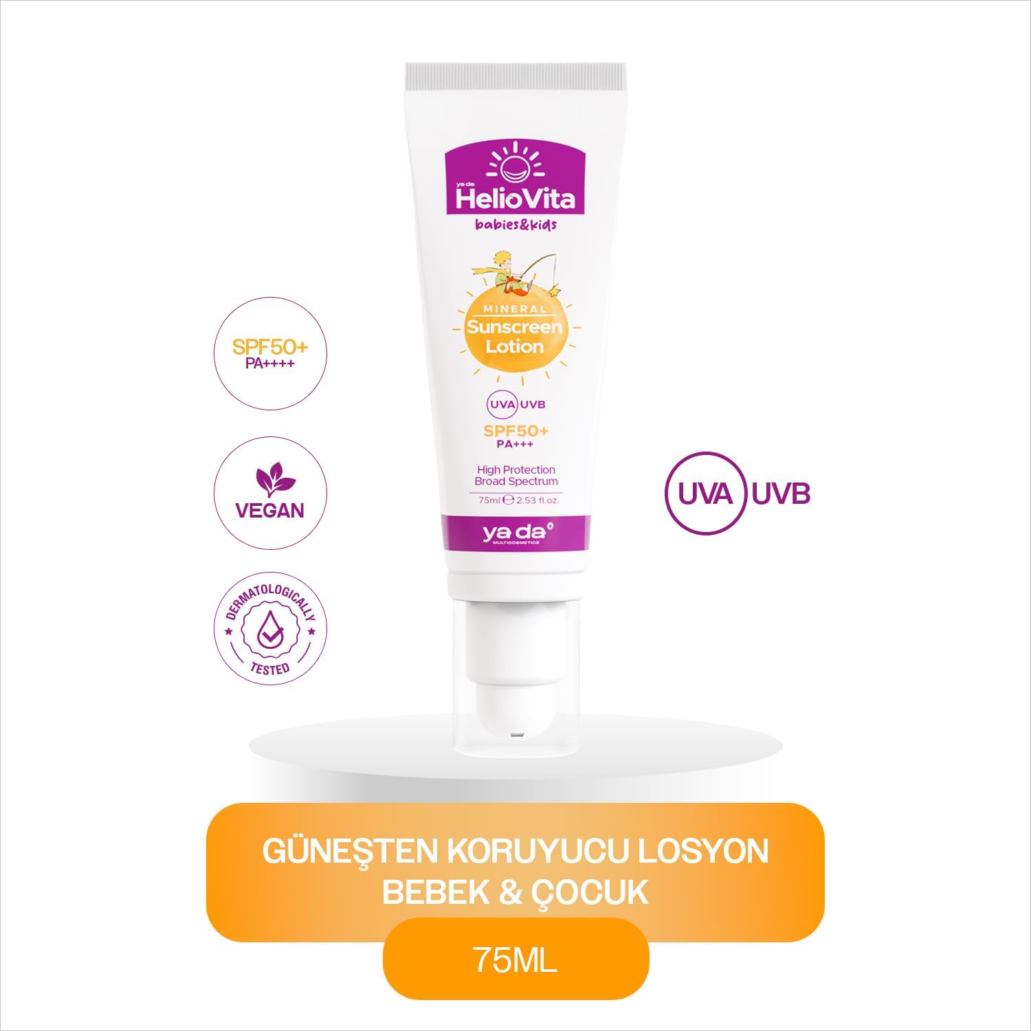 HelioVita%100 Mineral Yüksek Koruma Etkili Güneşten Koruyucu Losyon, Bebek & Çocuk, SPF 50+, PA++++