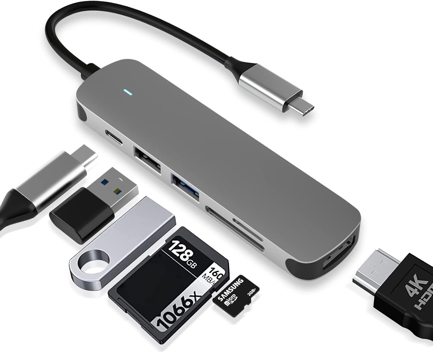USB C HUB, USB C Adaptörü 6 in 1 USB 3.0 Bağlantı Noktası, USB-C Bağlantı Noktası/PD, 4K HDMI ve SD/TF Kart Okuyucu, MacBook Pro/Air Dizüstü Bilgisayarlar ve Diğer Tip-C Cihazlarla Uyumlu Yerleştirme