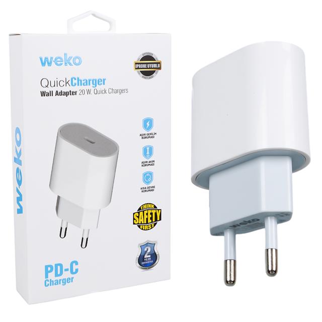 Weko Wk-26524 Beyaz Pd 20 Watt Iphone Type-C Hızlı Şarj Başlığı
