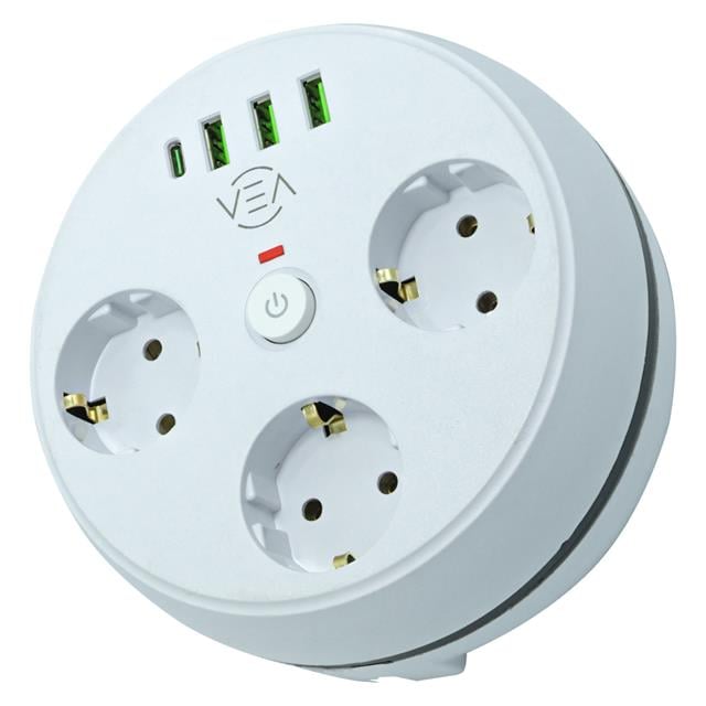 Vea VE-26583 3’LÜ 1.5 Metre Kablolu 3 USB / TYPE-C Girişli Akım Korumalı Grup Priz