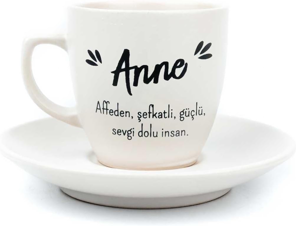 Anne Krem Türk Kahvesi Fincanı - Hediye Seramik Türk Kahvesi Fincanı