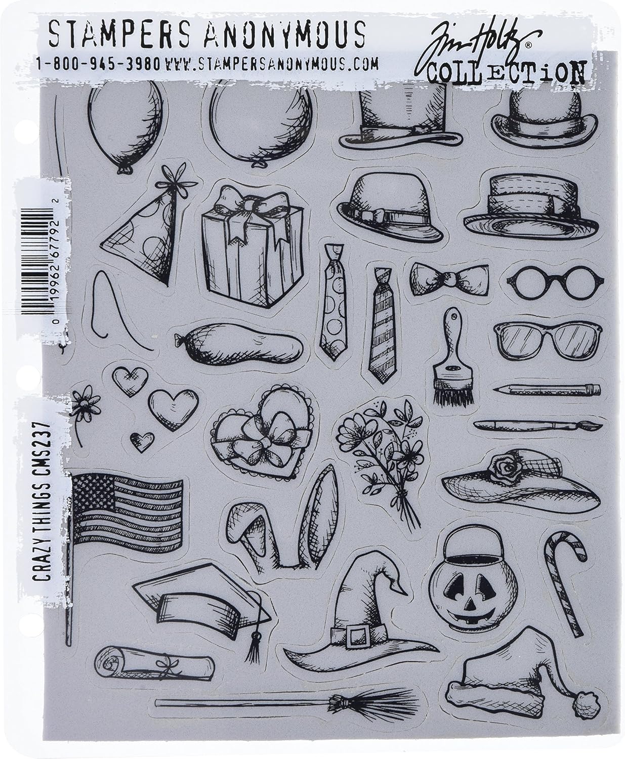 Tim Holtz Cling Stamps 7"X8.5"-Crazy Things