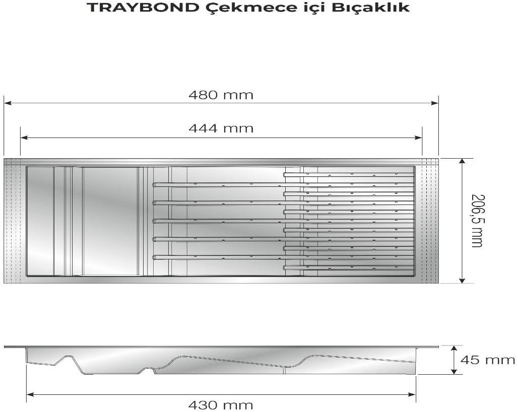 Mutfak Çekmece Içi Antresit Modüler Bıçaklık 20,5Cm X 48Cm (Boydan 4CM Kesilebilir)