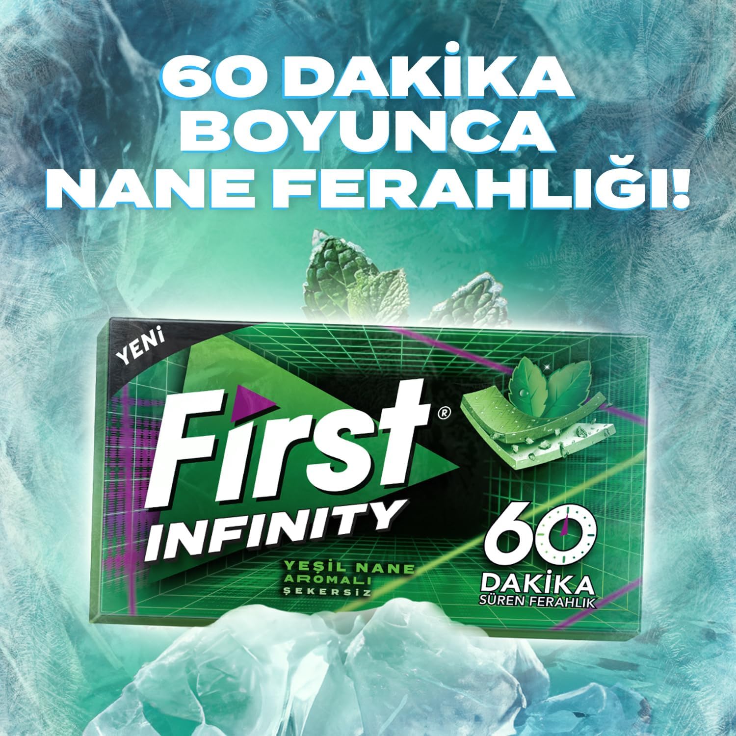 Infinity 60 Dakika Yeşil Nane Aromalı Şekersiz Sakız 27g - 12 Adet