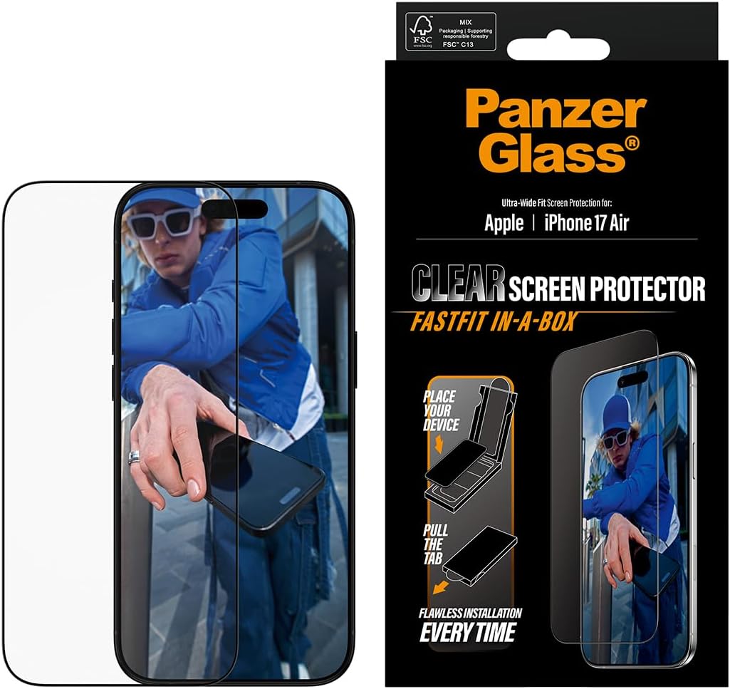 iPhone Air | Ultra-Wide Fit Siyah Çerçeveli Ekran Koruyucu - Fast Fit Uygulama Aparatlı