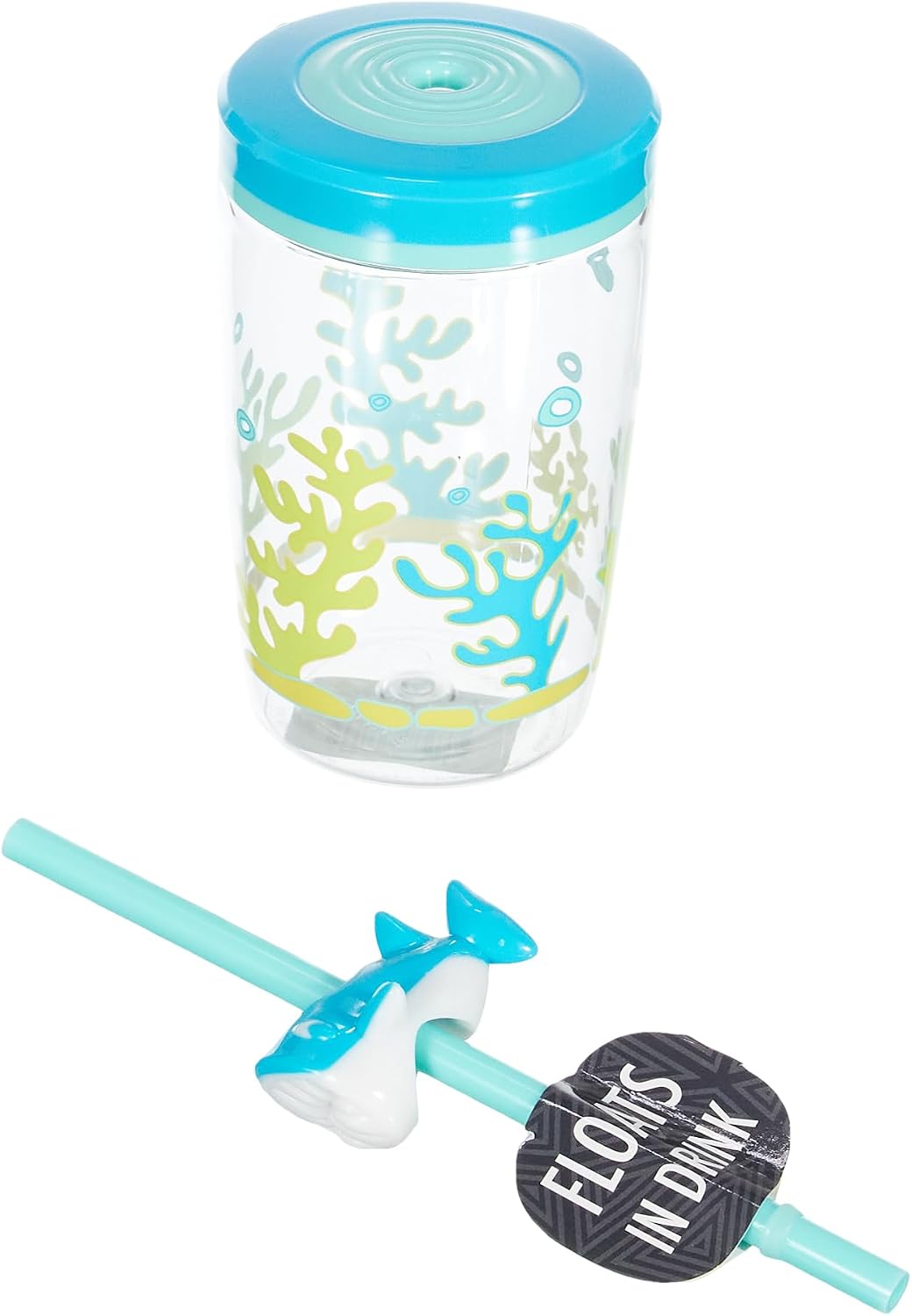 Yüzen Köpek Balığı Pipetli Tritan Bardak 470 ml, Mavi