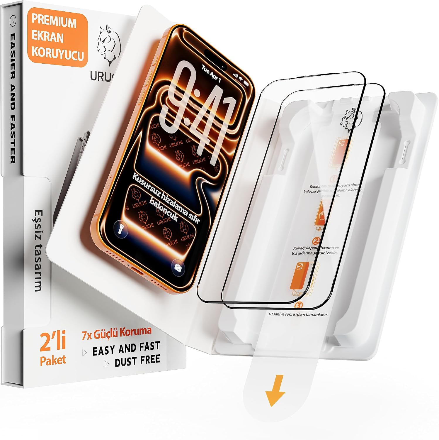 Premium iPhone 18 Pro / 17 Pro Ekran Koruyucu 2'li Paket, Ultra HD Netlik & İnce Siyah Çerçeve, 9H+ Kırılmaz Cam, Tam Kaplama, UltraFit Kurulum Aparatı ile
