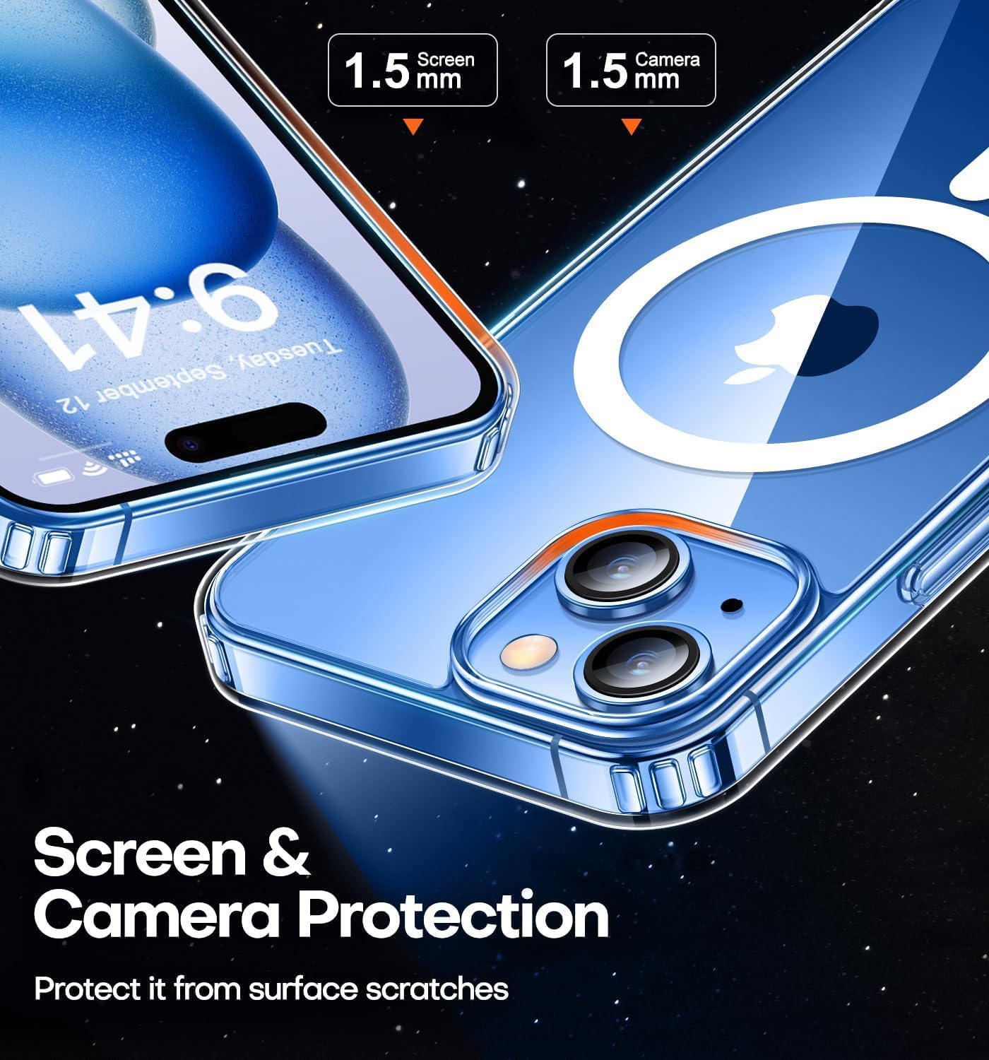 [SARARMAZ] iPhone 13-14 ile uyumlu Crystal Clear Mika Manyetik Emici Şeffaf Kılıf (Şeffaf Magsafe Mika Sararmaz, iPhone 13-14)