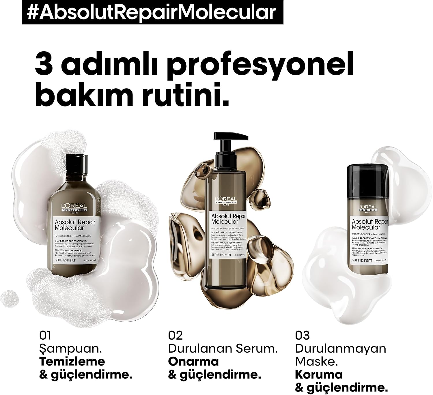 L'Oréal Professionnel Paris Serie Expert Absolut Repair Molecular Tüm Yıpranmış Saçlar Için Arındırıcı Şampuan 500ml