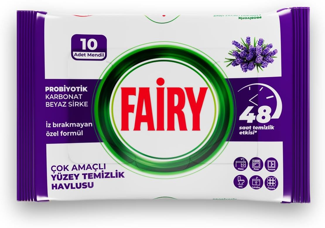 Fairy Çok Amaçlı Yüzey Temizlik Havlusu 10 Yaprak | Lavanta Yağlı | Beyaz Sirke & Karbonat