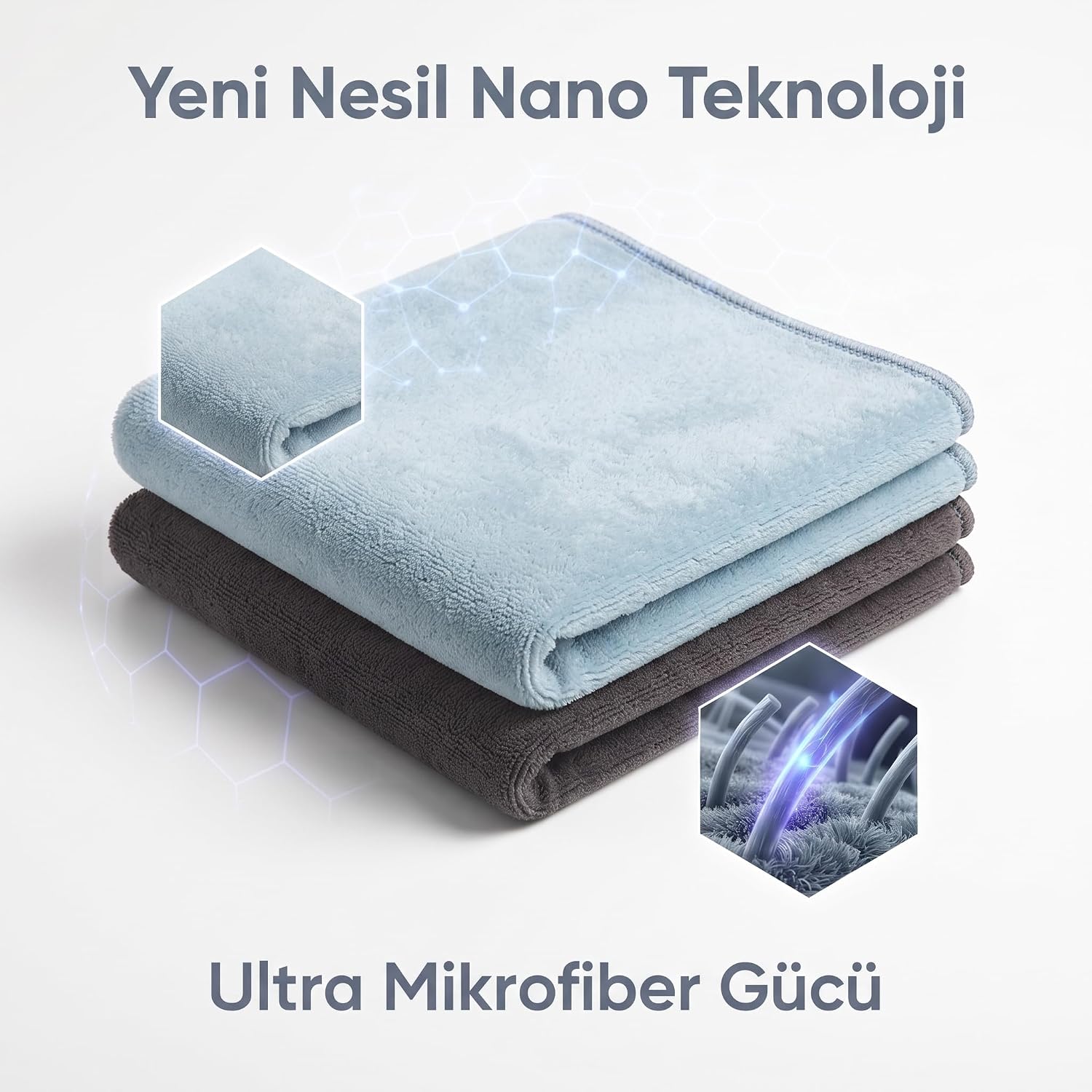 Velvet Soft Süper Emici Kadife Doku Mikrofiber Bez 2'li Set Açık Mavi - Gri 40x40 cm