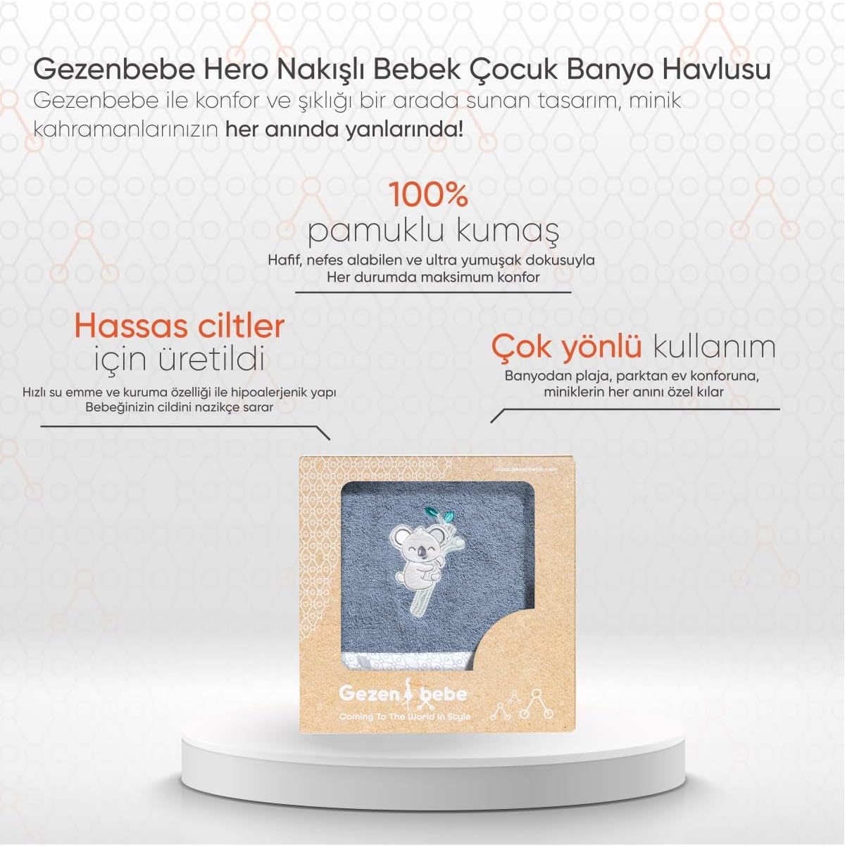 Hero Nakışlı Bebek Çocuk Banyo Havlusu (70x140) Koala 70x140 cm