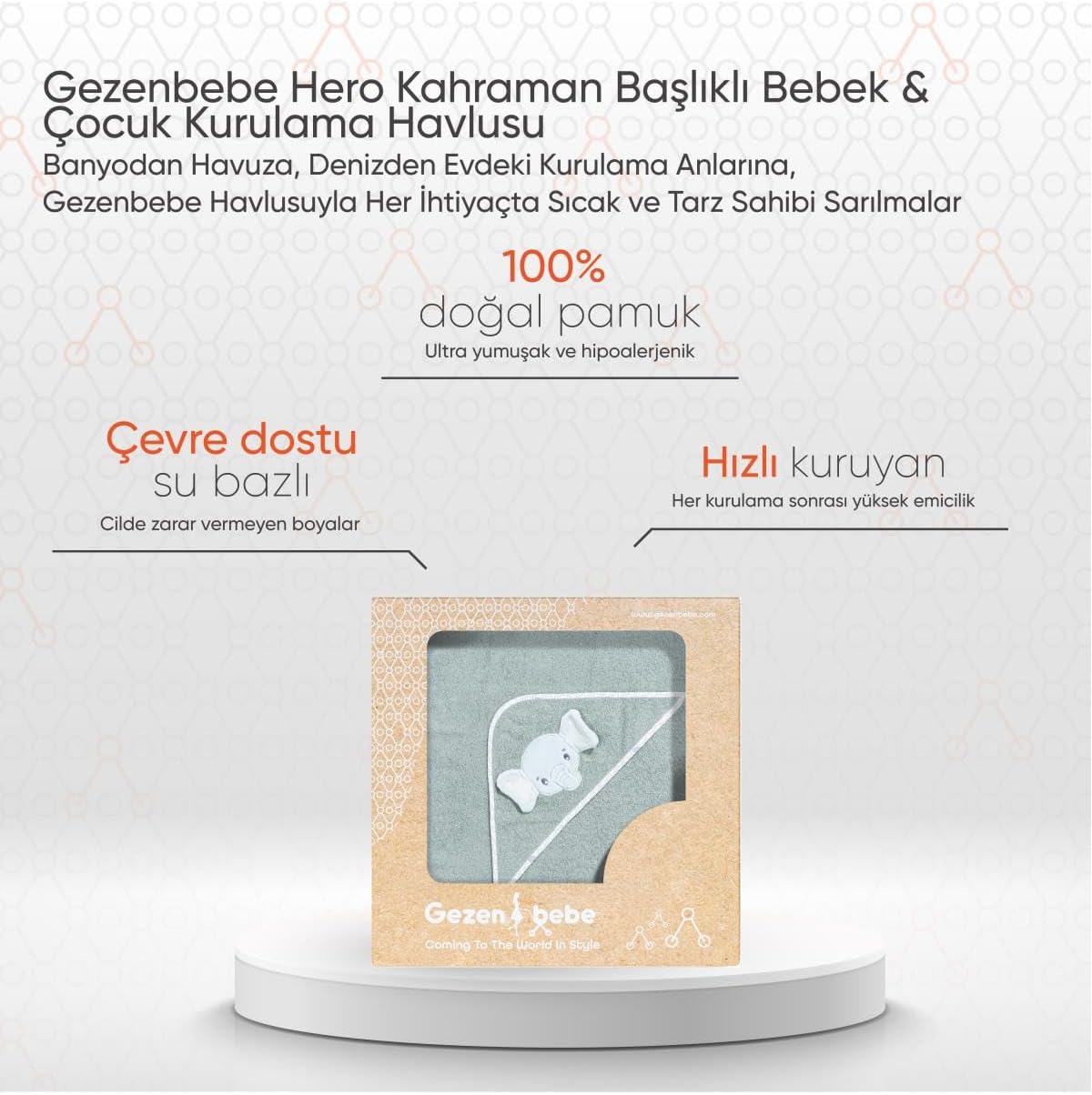 Hero Kahraman Başlıklı Bebek & Çocuk Kurulama Havlusu Elephant 75x80 cm
