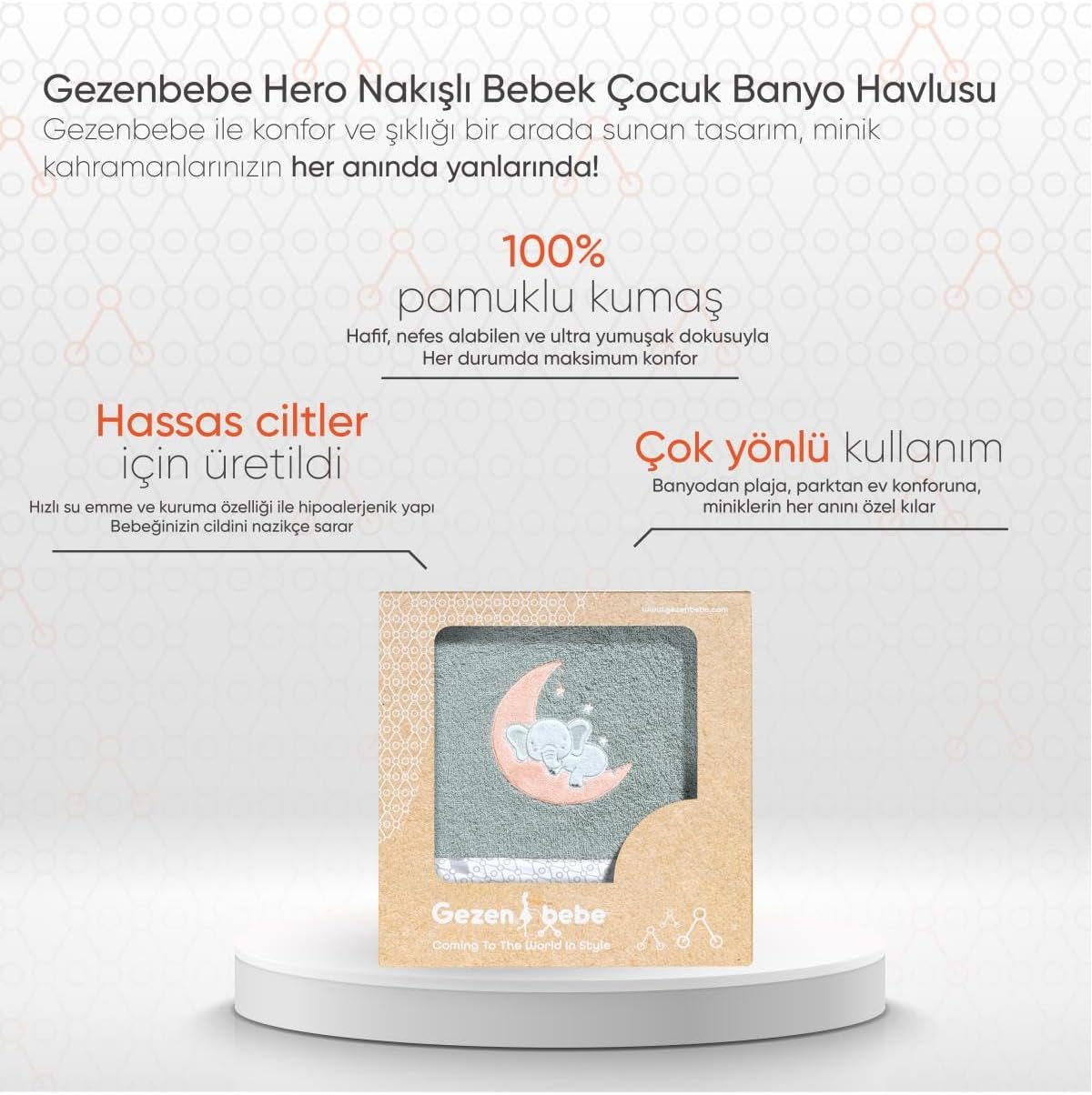 Hero Nakışlı Bebek Çocuk Banyo Havlusu (70x140) Elephant 70x140 cm