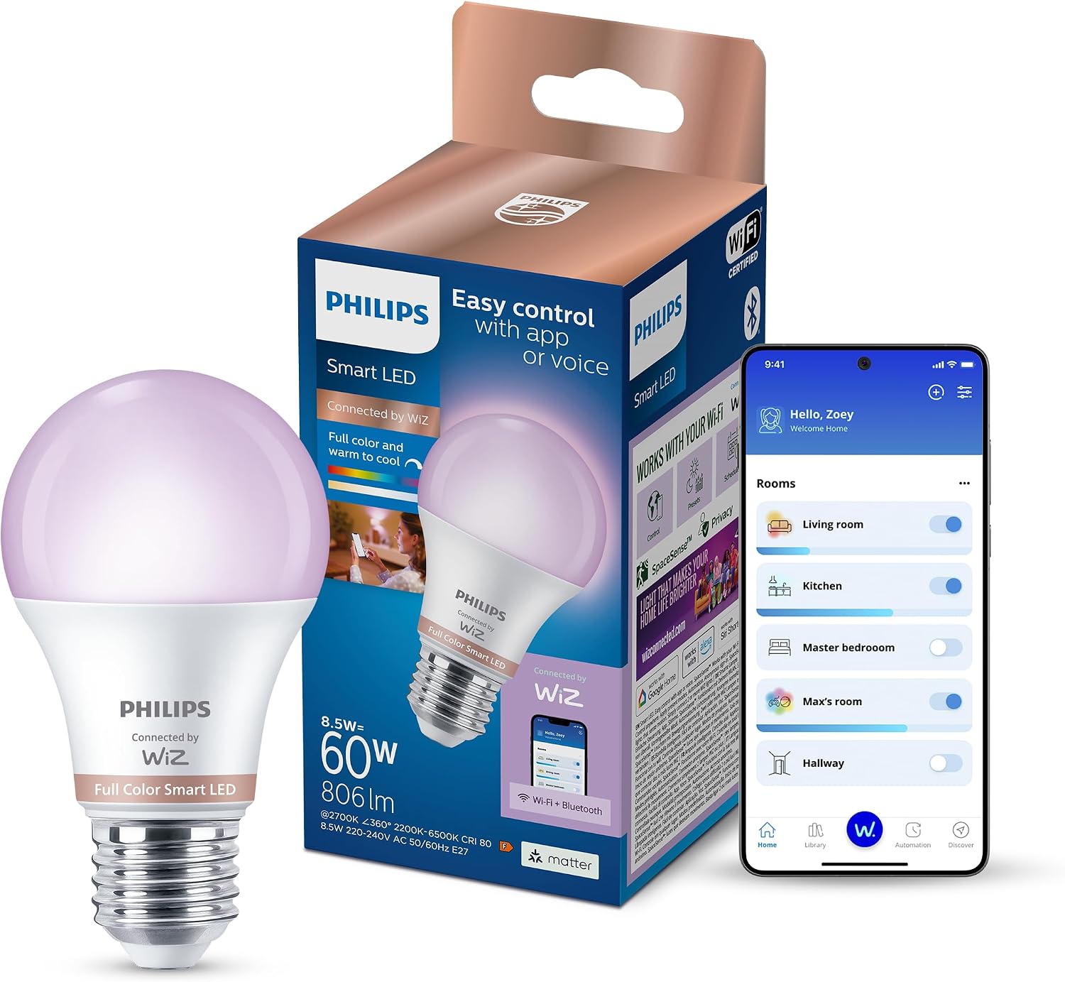 Smart LED Ampul A60 E27 60W Eşdeğer RGB - Google Home, Alexa, HomeKit ve Matter uyumlu