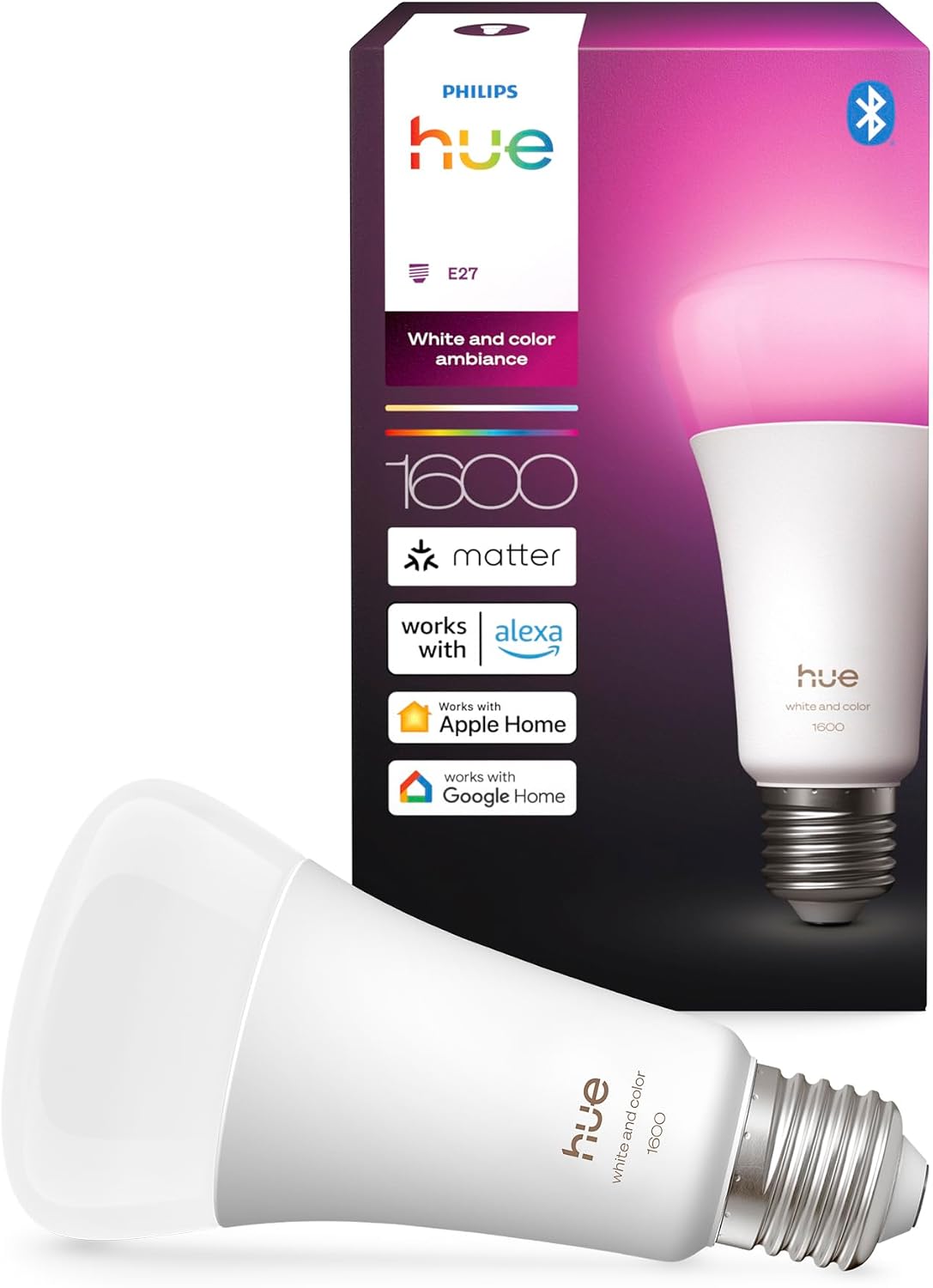 LED A67 lamba, beyaz ve renkli ambiyans, E27 duy, 11,8 W, tam spektrumlu ışık 1000 K-20000 K, 1600 lümen, kısılabilir, Alexa, Google Assistant ve Apple Home ile uyumlu, tekli paket