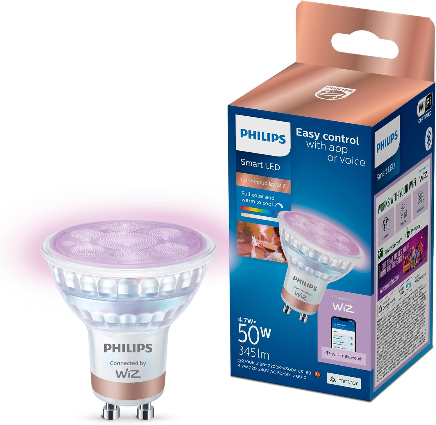 Smart Lighting LED Spot Ampul GU10 Cam 50W Eşdeğer RGB - Google Home, Alexa, HomeKit ve Matter uyumlu