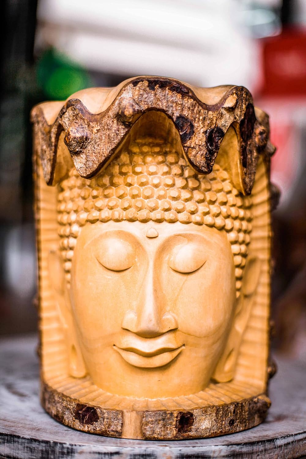 Carved Buddha Head, El Yapımı Ahşap Buda Heykeli, Bali El Yapımı Yoga Meditasyon Zen Heykel