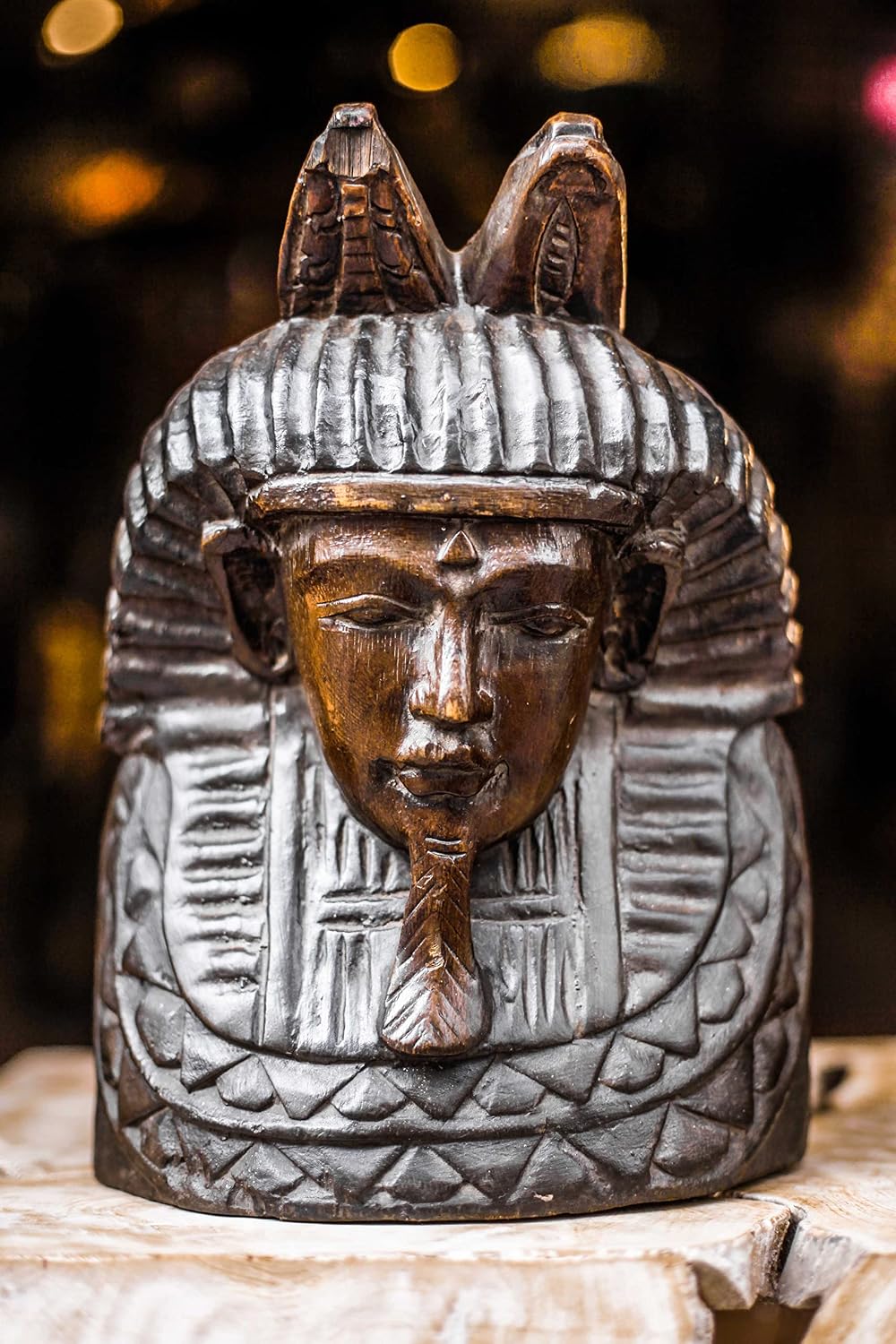 Pharaoh Wooden Statue, El Yapımı Ahşap Firavun Heykeli, Bali El Yapımı Yoga Meditasyon Dekor