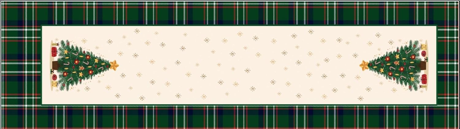 Yılbaşı Temalı Dijital Baskılı Runner Örtüsü Christmas Yeşil 40x140 cm