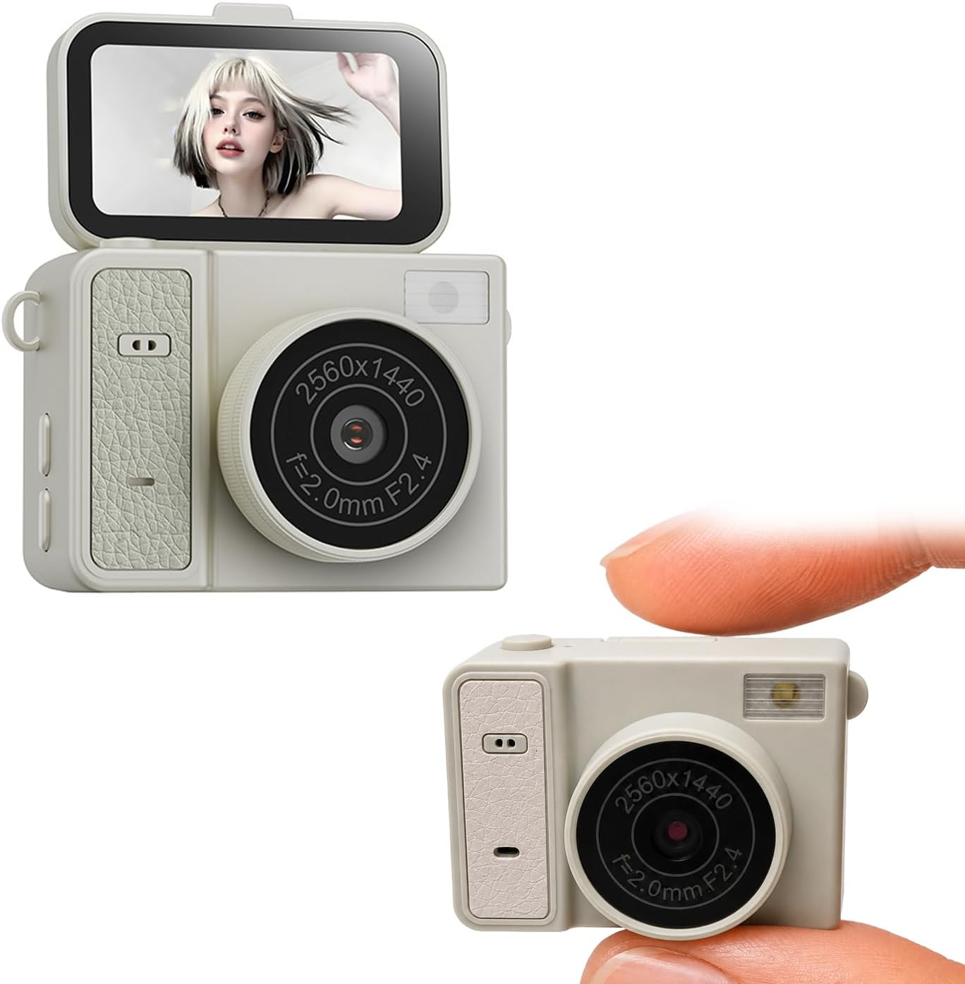 Mini Dijital Kamera 2K Video 1.47 İnç IPS Ekran 180° Flip Ekran Dahili Flaş Çoklu Filtre Desteği 60 Dakika Kullanım Süresi Kompakt Kamera | S162 (Krem)