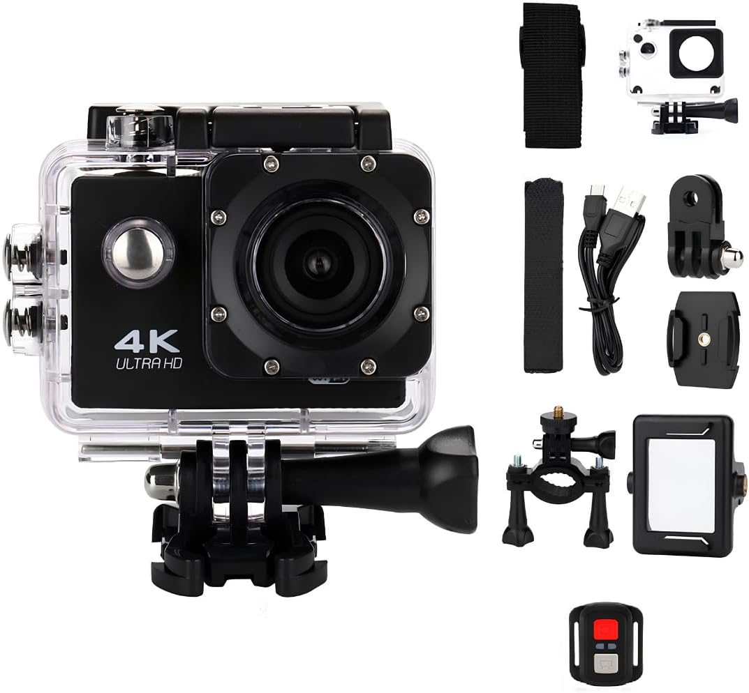 4K Ultra HD Su Geçirmez Aksiyon Kamerası – 16MP Wifi Spor Kamera, 170° Geniş Açılı Lens, 2.0 İnç Ekran, 2.4G Kablosuz Bilek Uzaktan Kumandalı, Bisiklet ve Sualtı Dalış Seti