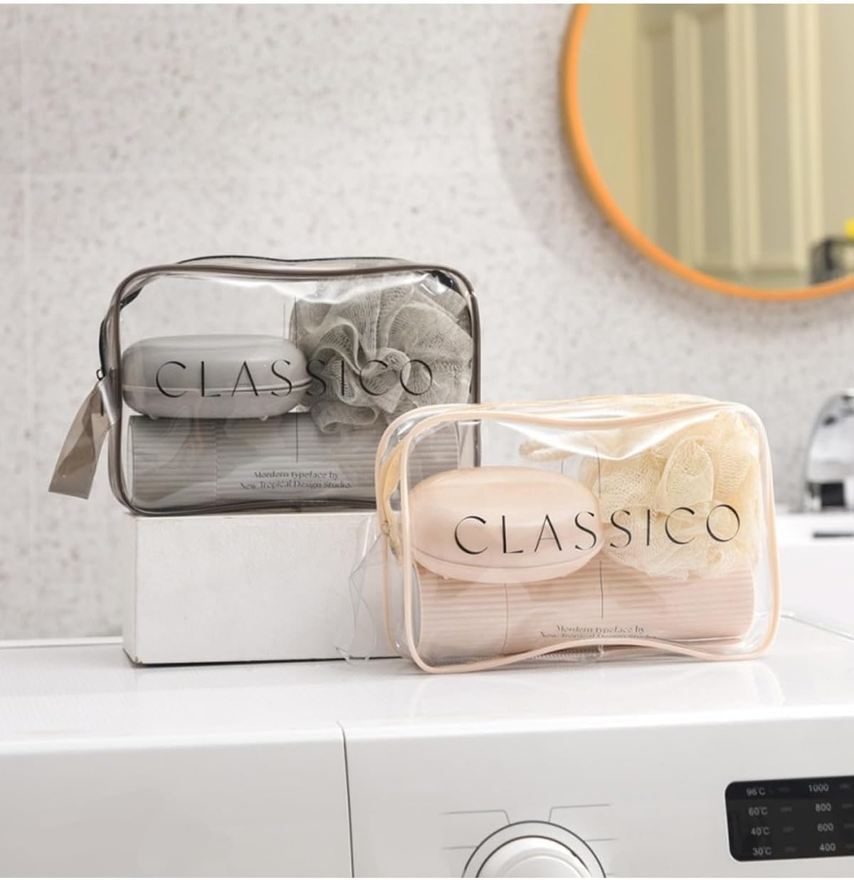 Classico Seyahat Seti Banyo Seti Bej - Duş Lifi, Sabunluk, Tarak ve Ayna Kapaklı Makyaj Kutusu