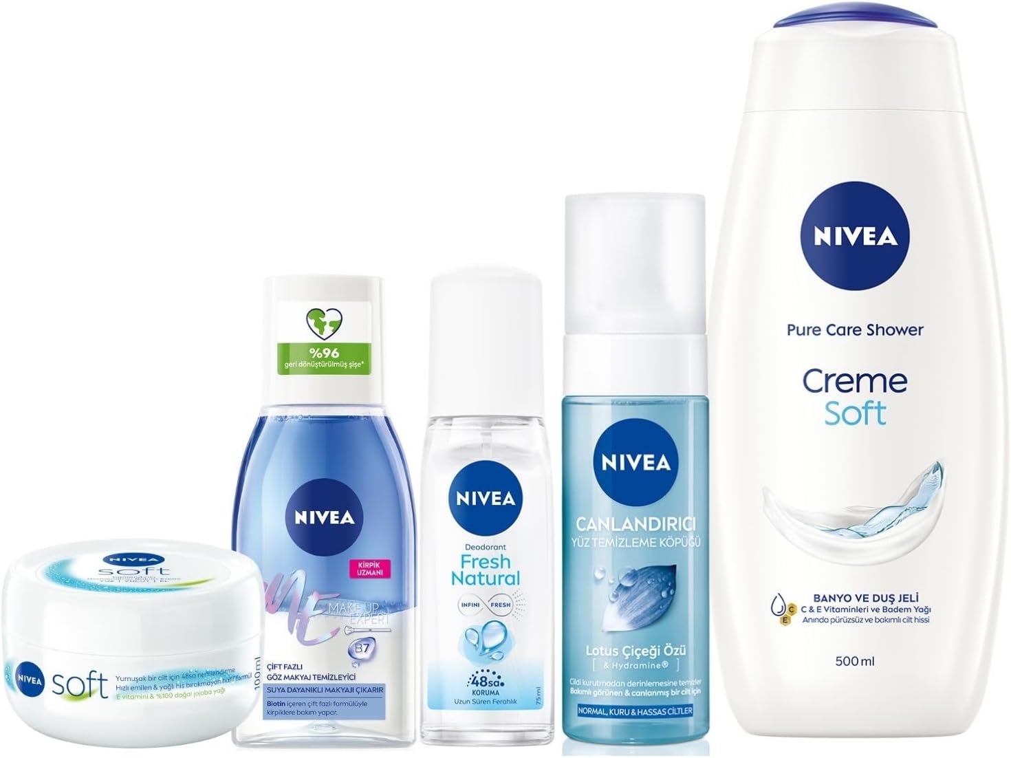 Gelin Çeyiz Seti, Duş Jeli 500ml, Yüz Yıkama Köpüğü, Deodorant, Göz Makyaj Temizleyici, Krem,Çantalı