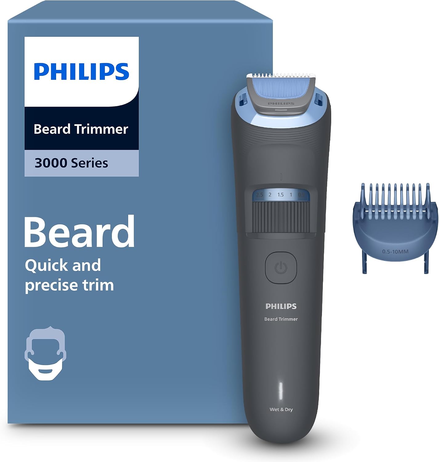 Beard Trimmer 3000 Serisi, Siyah, 20 Uzunluk Ayarı, Kendini Bileyen Bıçaklar, 60 Dakika Kablosuz Kullanım, USB-A Şarj, BT3617/15