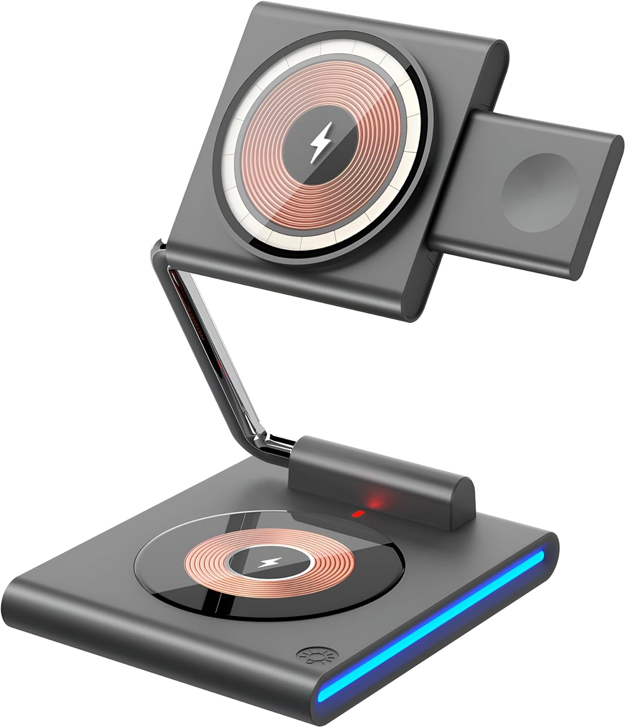 3-in-1 Kablosuz Şarj Standı, Telefon Saat Kulaklık için, Ayarlanabilir Açılı, LED Işıklı, Gri iPhone ile Uyumlu-Watch ile Uyumlu-Airpods