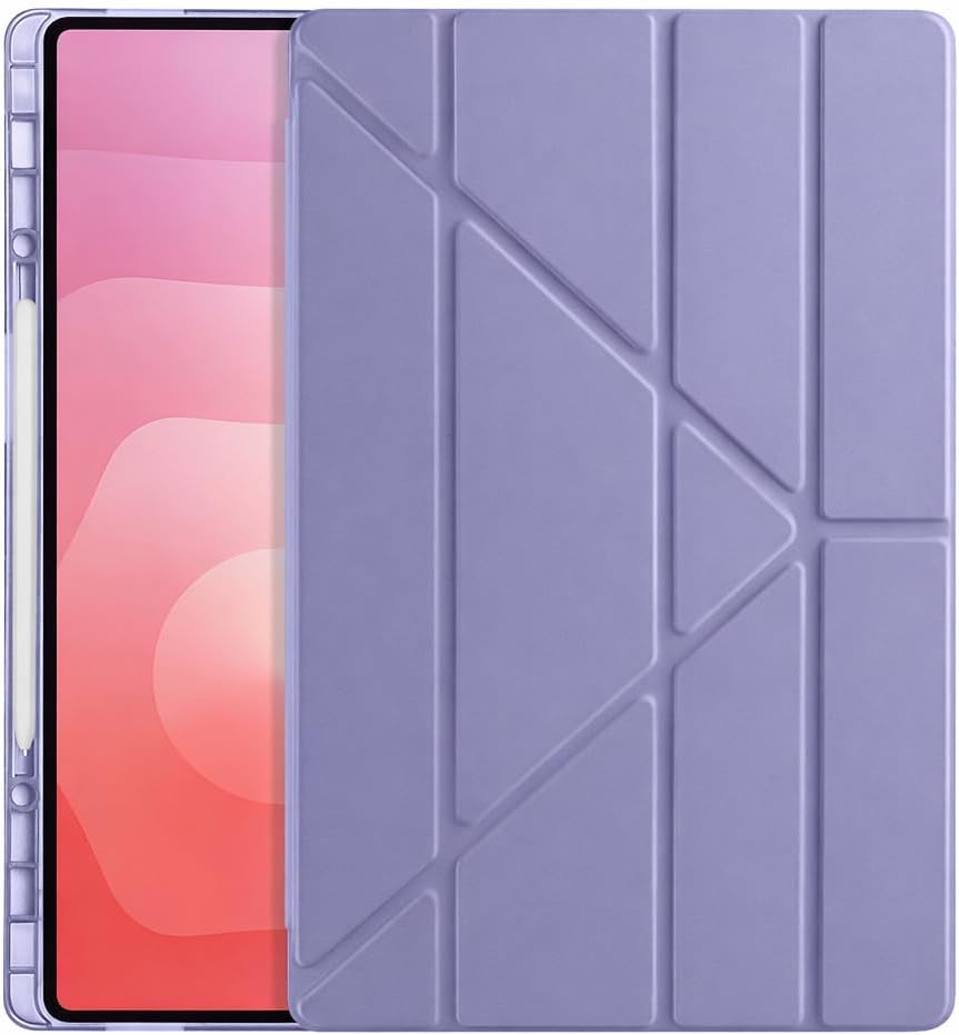 Samsung Galaxy X900 ile uyumlu Tab S8 Ultra Kılıf 14.6' Kalem Koyma Bölmeli Stand Olan Uyku Modlu Suni Deri Yarı transparan Arka Yüzey Attravtive Smart Cover Lavanta