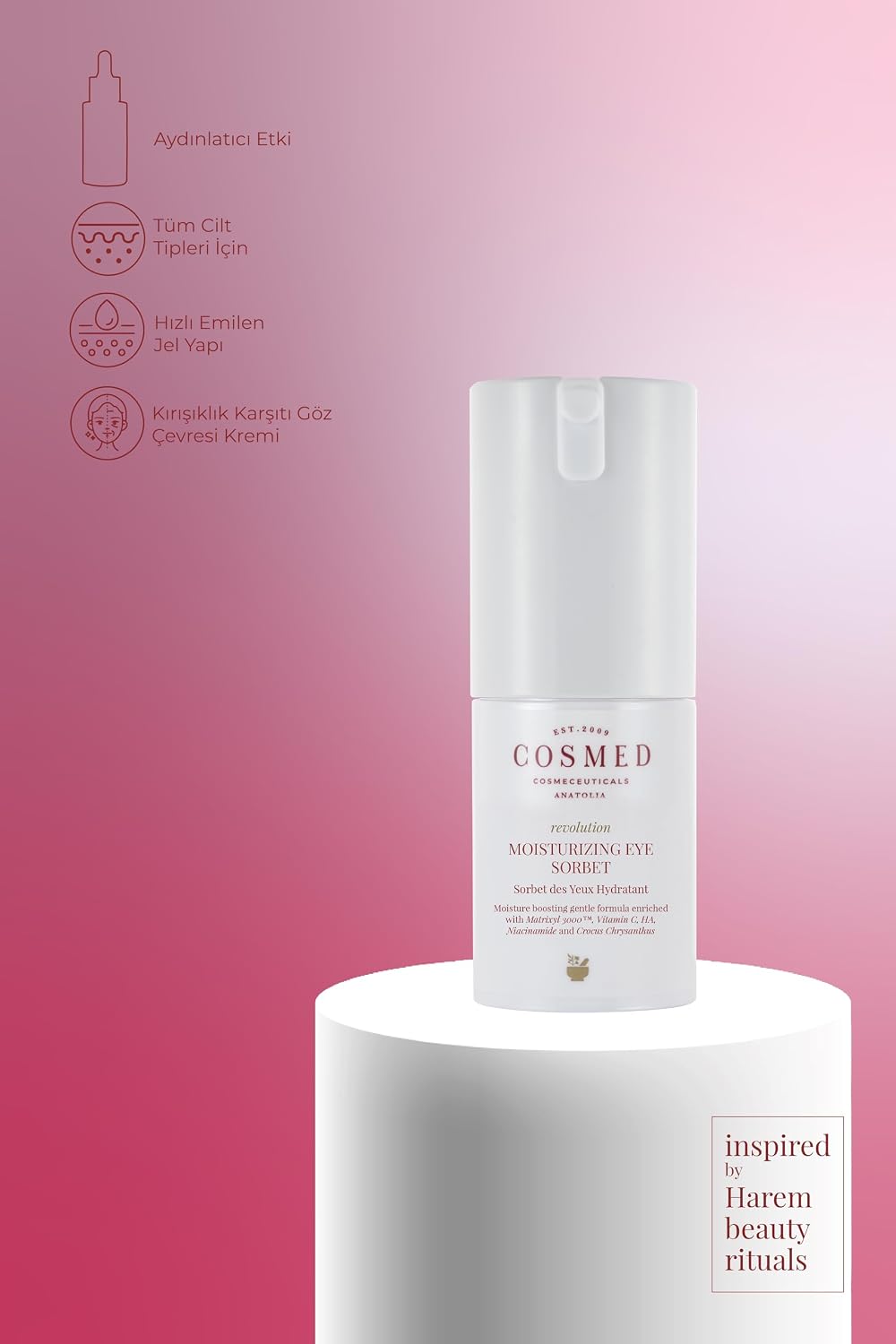 Cosmed C Vitamini İçeren Aydınlatıcı Etkili Su Bazlı Göz Çevresi Bakım Kremi 15 ml