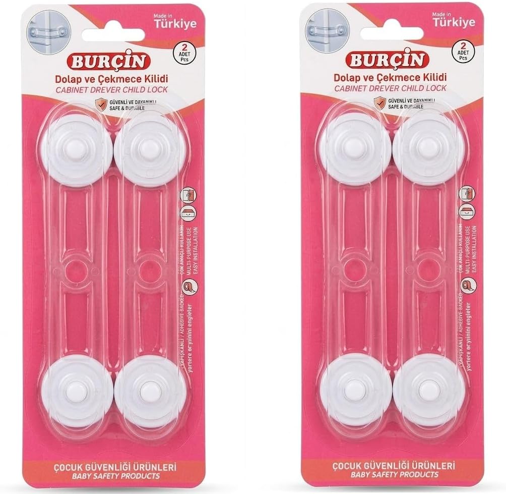 2 Paket Çocuk Güvenlik Kilidi (Toplam 4 Adet) - 17 cm Uzun Çok Amaçlı Bebek Çekmece ve Dolap Kilidi