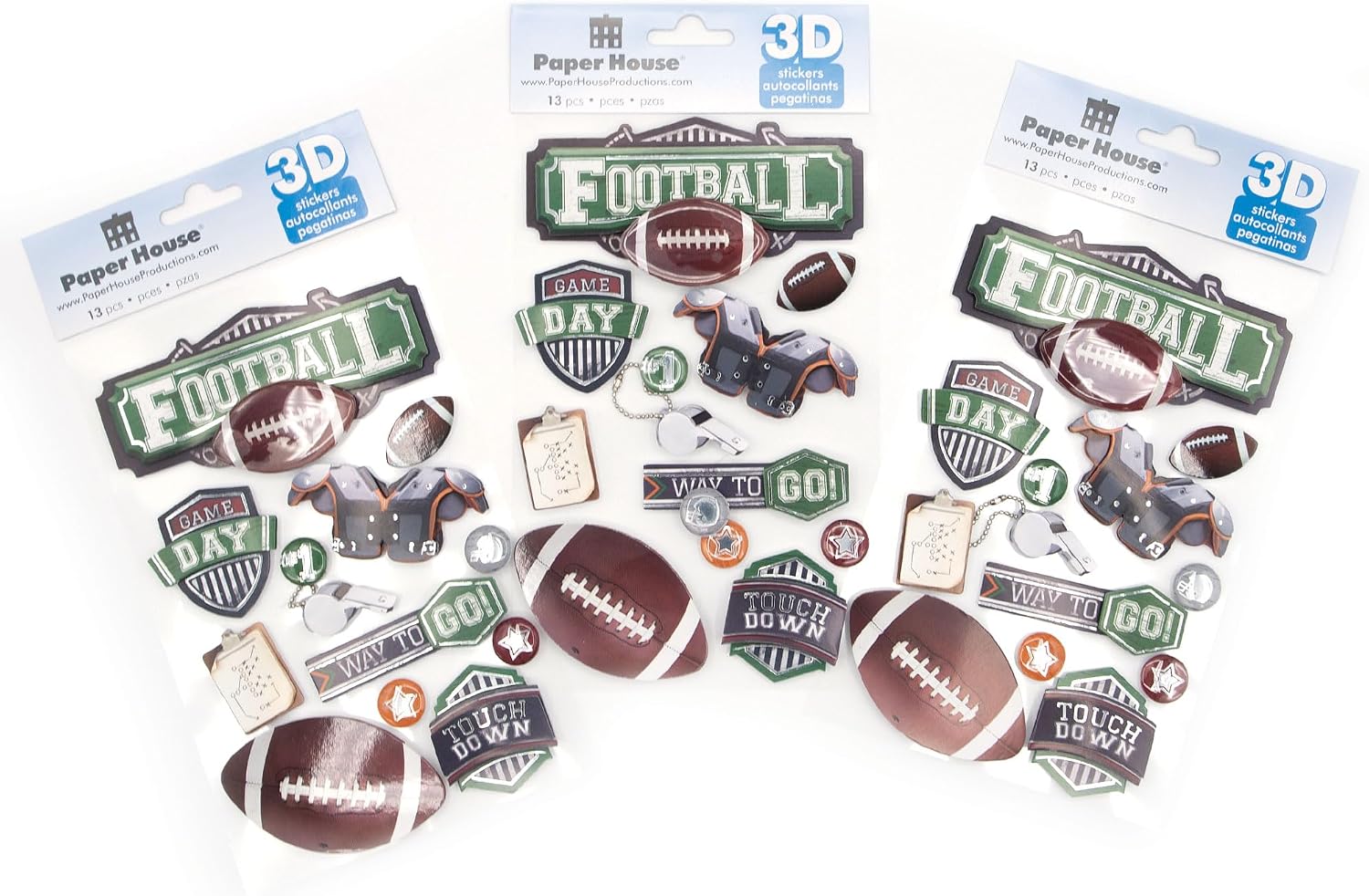 STDM-0243E 3D karton çıkartma, futbol II (3'lü paket)