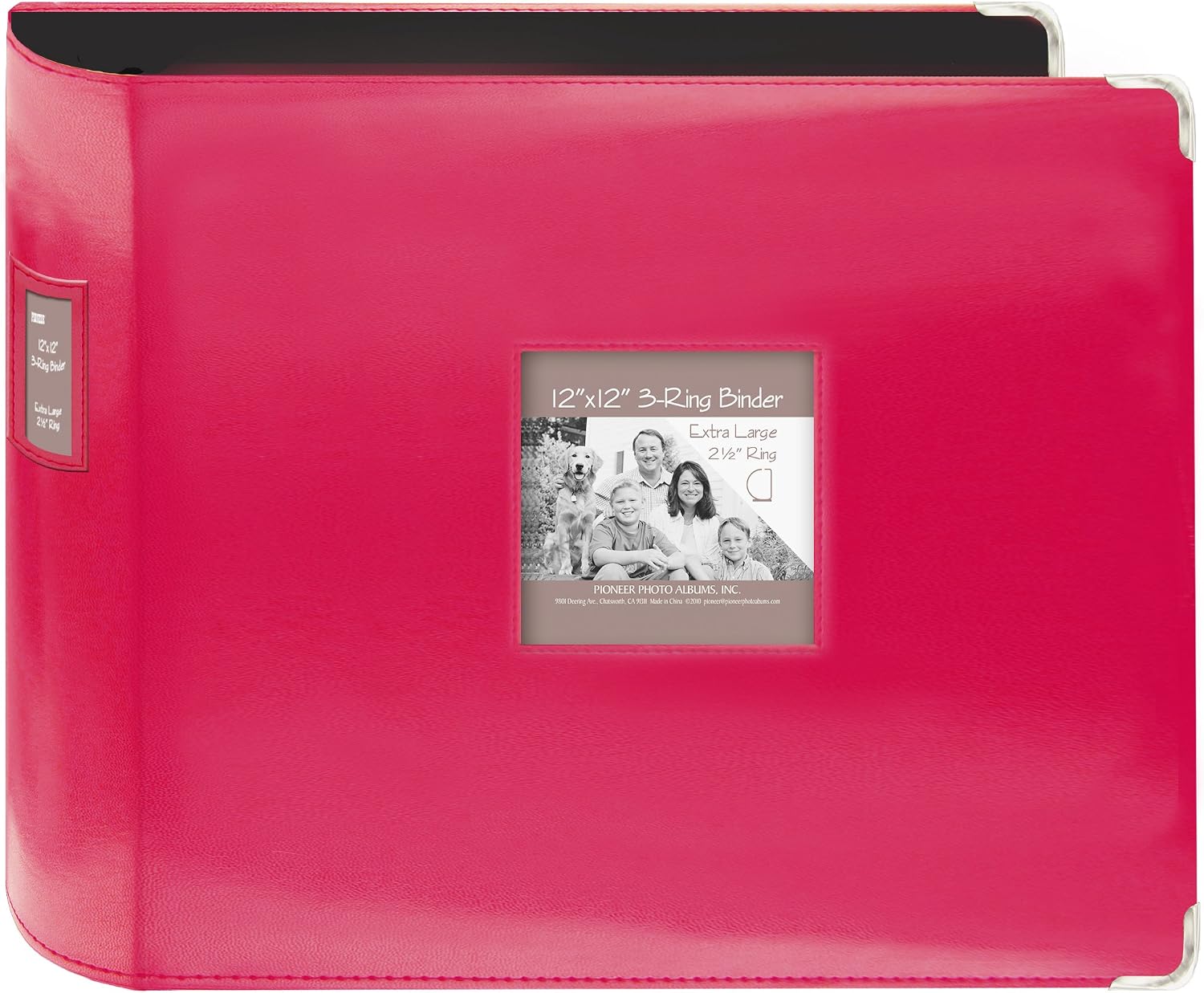 Pioneer T-12JF/C 12"X12" Jumbo Dikişli Suni Deri Metal Köşe 3 Halkalı Bağlayıcı Karalama Defteri, Parlak Pembe