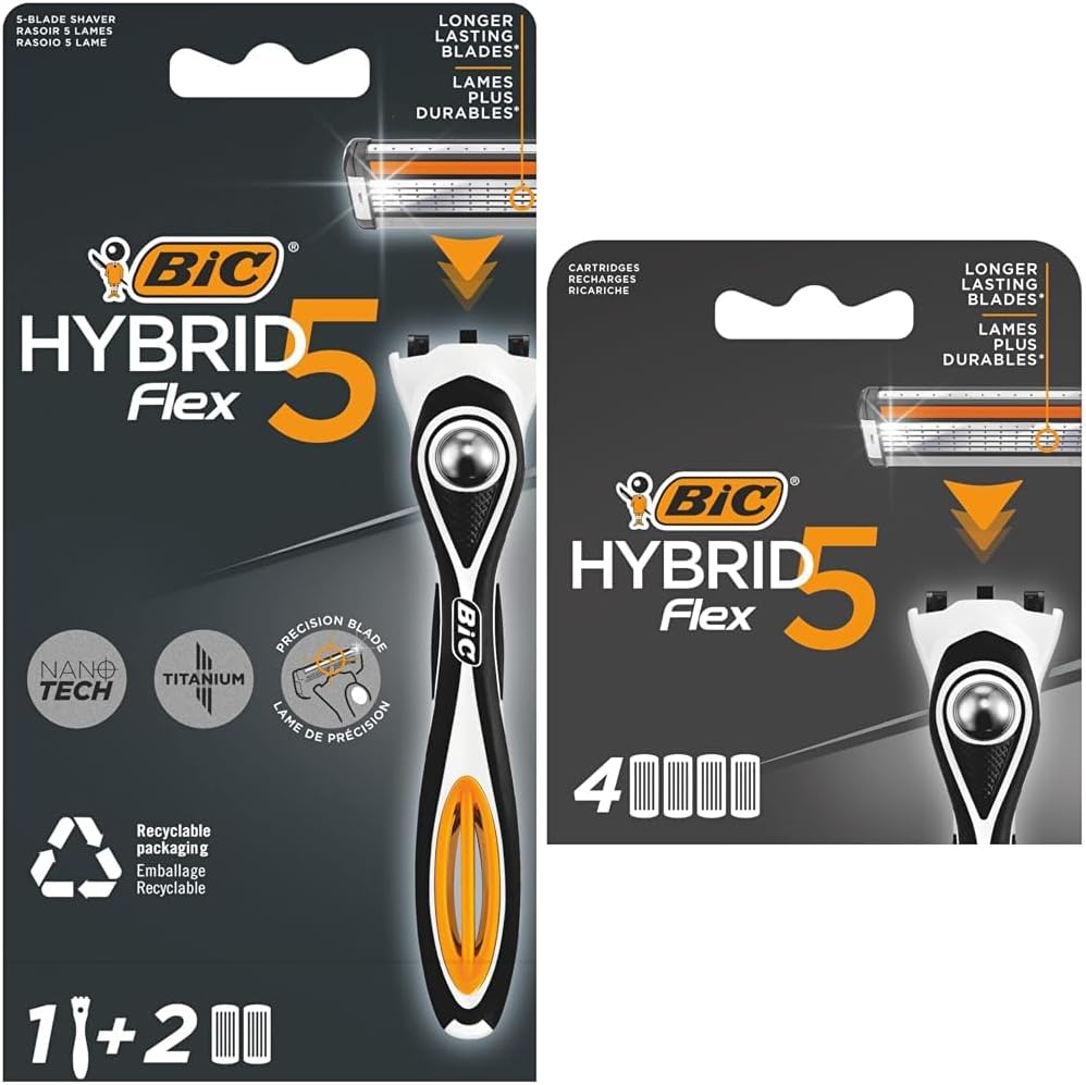 Hybrid 5 Flex 1 Sap & 2 Başlık Erkek Tıraş Bıçağı ve 4'lü Yedek Tıraş Bıçağı Kartuşu Seti