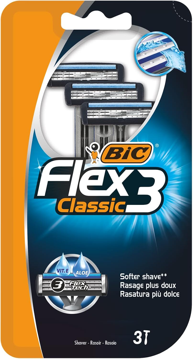 Flex 3 Erkek Tıraş Bıçağı 3'lü Blister (3 Bıçak), Birbirinden Bağımsız Hareket Edebilen 3 Bıçak, Oynar Başlık, Aloe Vera ile Zenginleştirilmiş Kayganlaştırıcı Jel Şerit