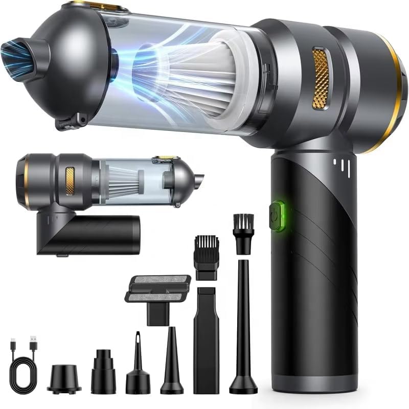 Araç Süpürgesi, El Süpürgesi, Kablosuz, 16000 PA, Fırçasız Motor, 6000 mAh, Type-C, 9 Başlıklı, Katlanır Saplı, Güçlü Çekim Gücü, Premium Kaliteli