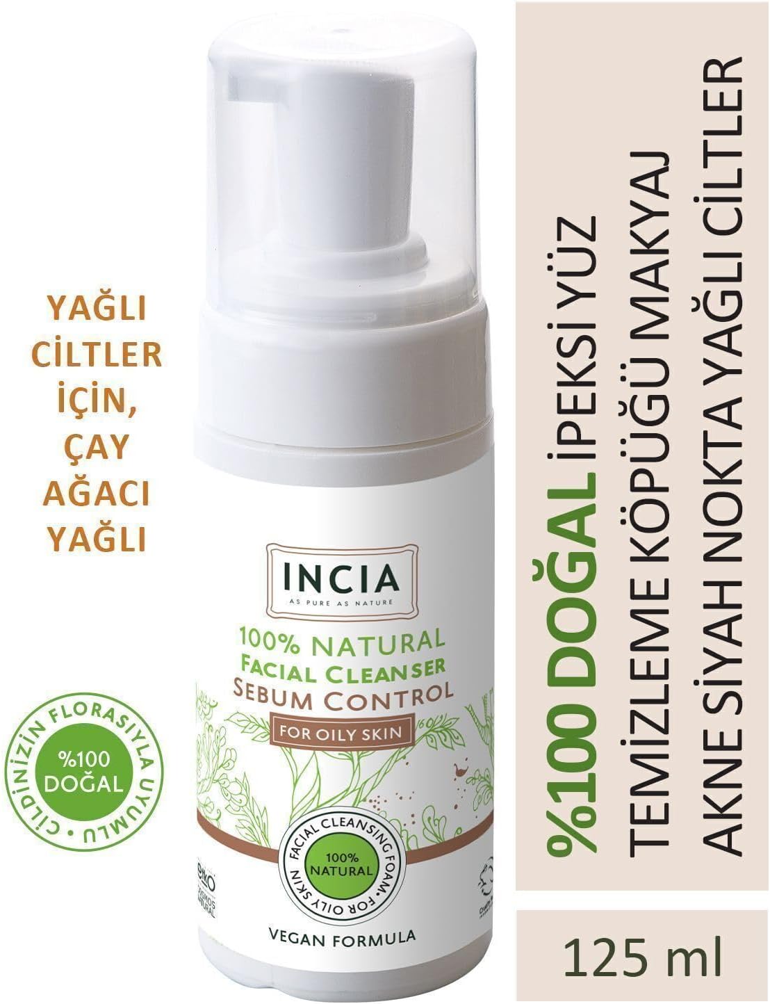 %100 Doğal İpeksi Yüz Temizleme Köpüğü Makyaj Akne Siyah Nokta Sivilce Yağlı Ciltler Vegan 125 ml