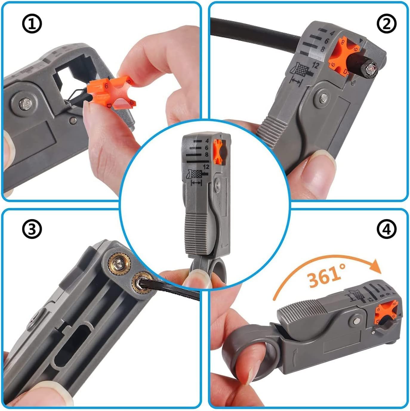 ® Mini Kablo Sıyırma Pensesi – Ayarlanabilir Rotary Wire Stripper, Koaksiyel Kablo Soyucu, RJ45 RJ11 Cat5 Cat6 Uyumlu