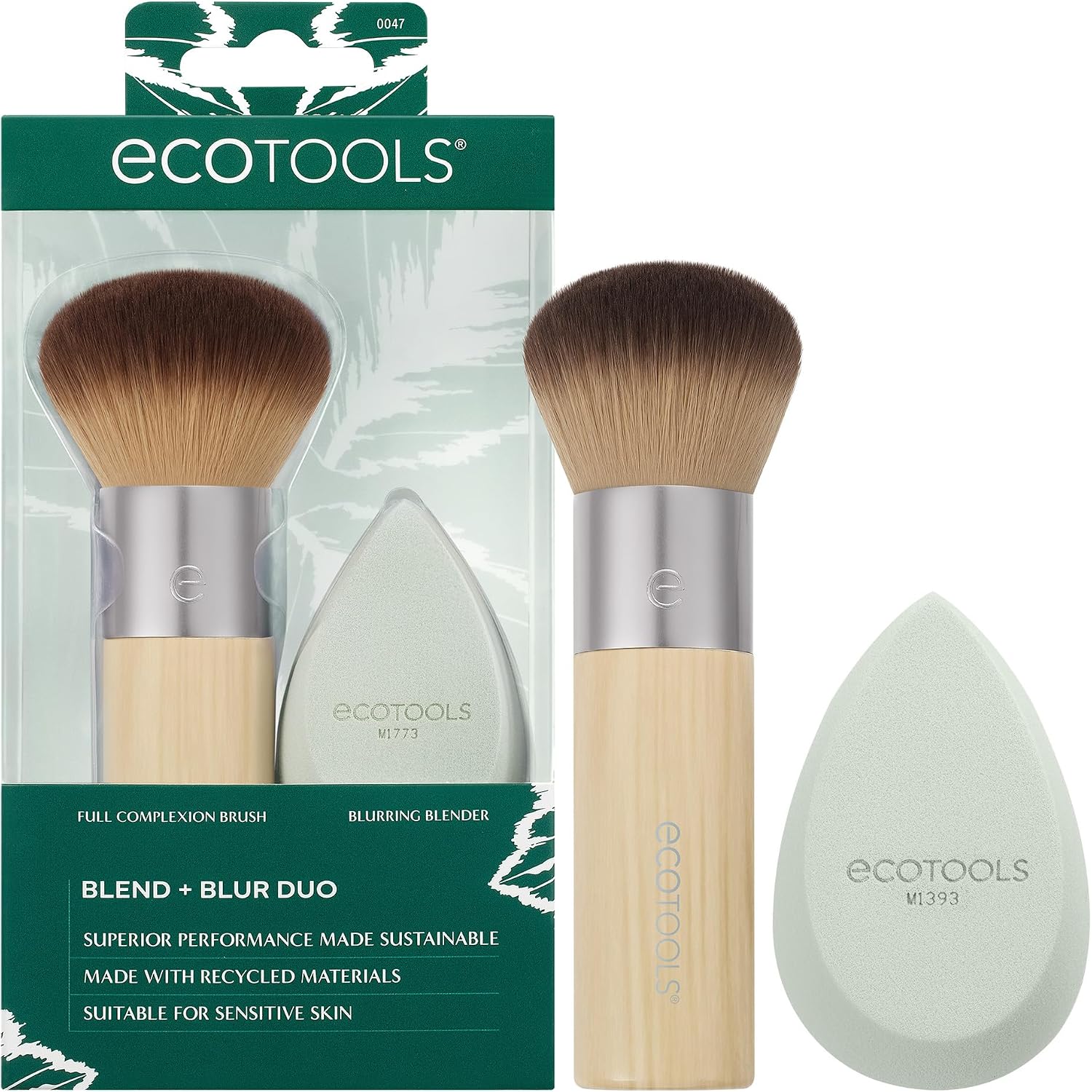 Blend + Blur Makyaj Fırçası ve Sünger Duo, Makyaj Blender Sünger ve Fondöten Fırçası, Sıvı ve Krem Makyaj, Bulut Cildi, Çevre Dostu, Lateks İçermez, Zulüm İçermez, & Vegan, 2 Adet