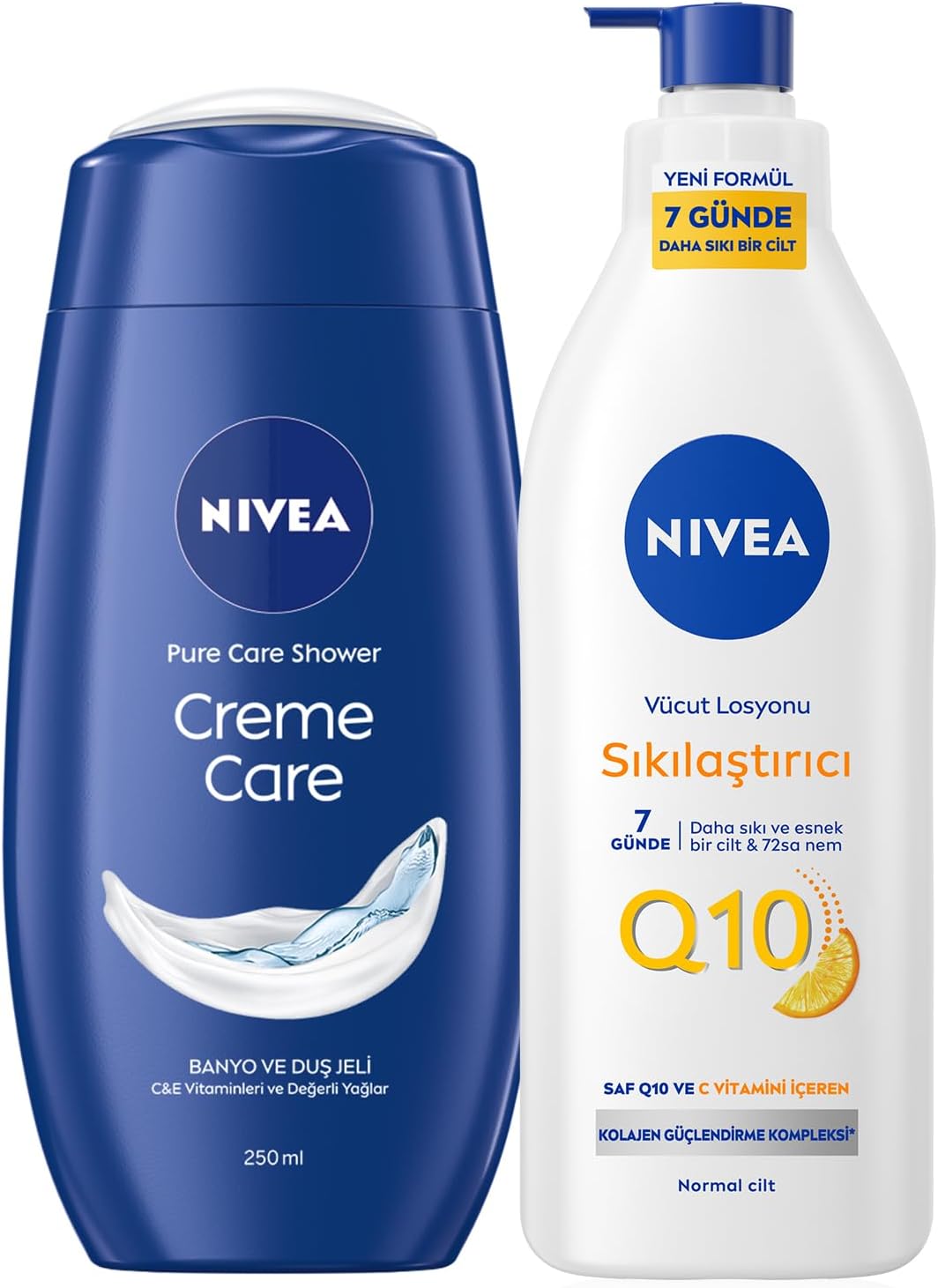 Creme Care Nemlendirici Duş Jeli 250ml ve Q10 Sıkılaştırıcı Vücut Bakım Losyonu 400ml, C Vitamini