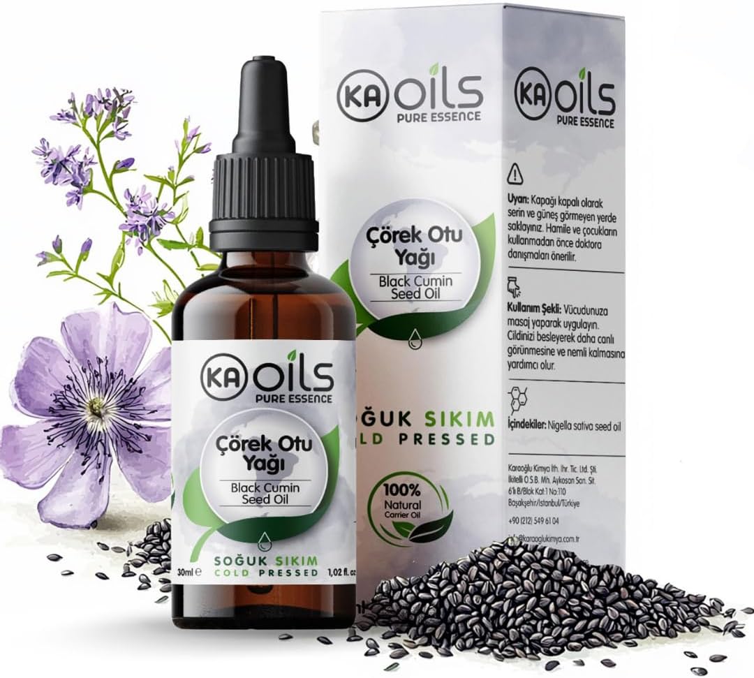 KAOils Çörek Otu Yağı (Nigella Sativa - Black Cumin Seed Oil) 30 ml - Cilt ve Saç Bakımı İçin İdeal - Gıda Kalite, Saf ve Soğuk Sıkım | 100% Pure & Natural