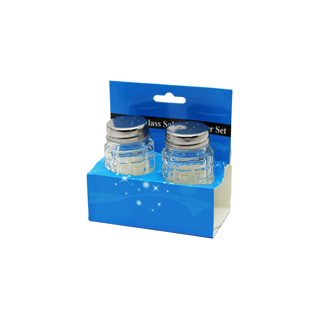 Glass Salt 2Lİ Kabartmalı Metal Kapaklı Yuvarlak Cam Tuzluk - Baharatlık