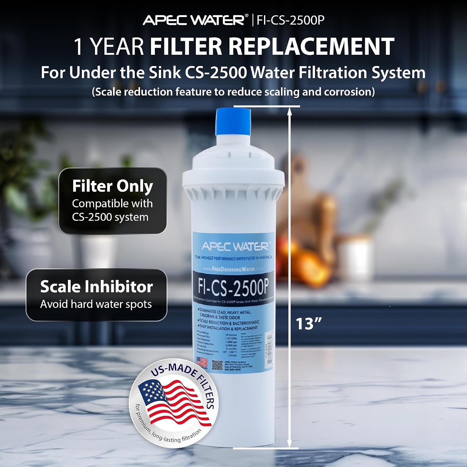 APEC FI-CS-2500P CS-2500P Su Filtrasyon Sistemi için Yedek Filtre