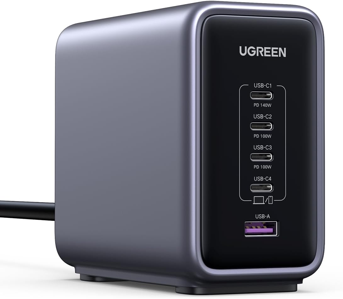 Nexode 300W GaN 5 Portlu Hızlı Şarj Cihazı İstasyonu, 4xUSB-C, 1xUSB-A, Gri, 90903B