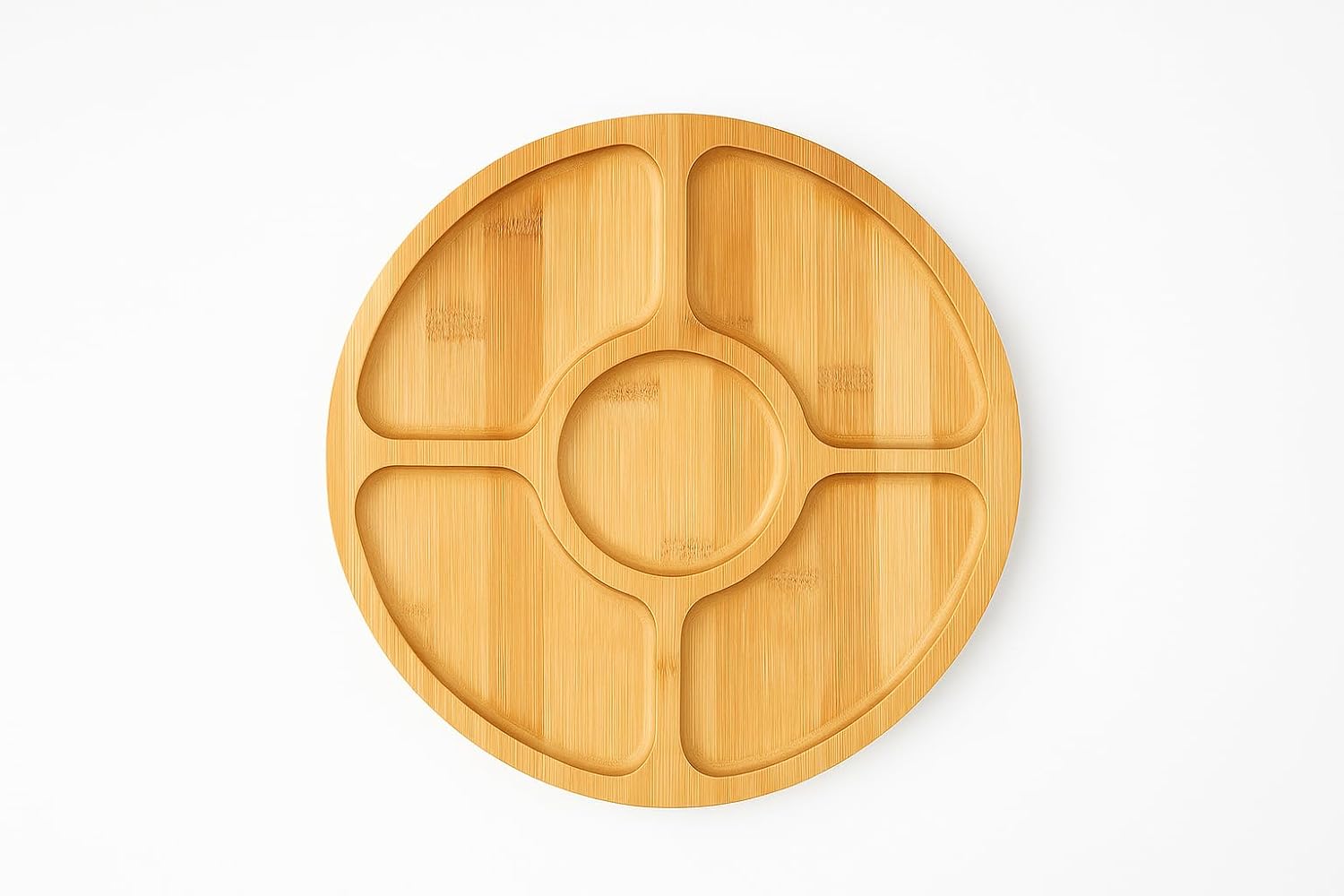 Bambu 5 Bölmeli Kahvaltı ve Çerez Sunum Tabağı, 28 cm Kahvaltı ve Çerez Tabağı 5 Bölmeli Doğal Bambu, Bambu Sunum Tabağı,Velor Home.