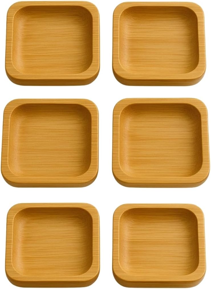 6’lı Kare Sunum ve Servis Kase Seti –%100 Doğal Bambu, 9x9 cm
