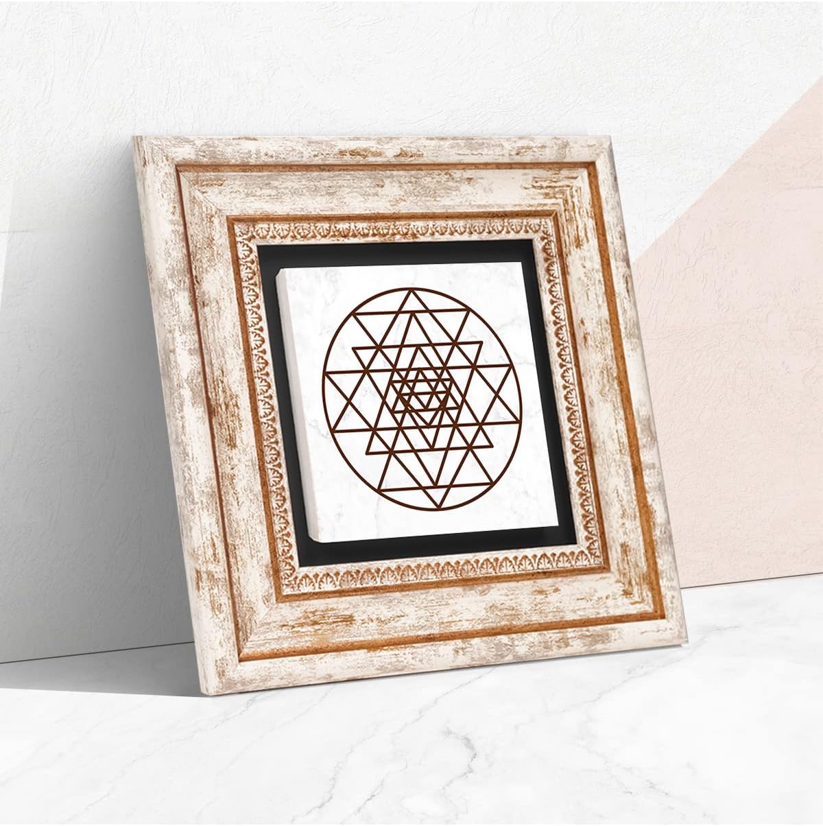 Sri Yantra Taş Duvar Tablosu - Çerçeveli Taş Tablo - Dekoratif Duvar Sanatı - Modern Ev ve Ofis Duvar Dekoru T1-175