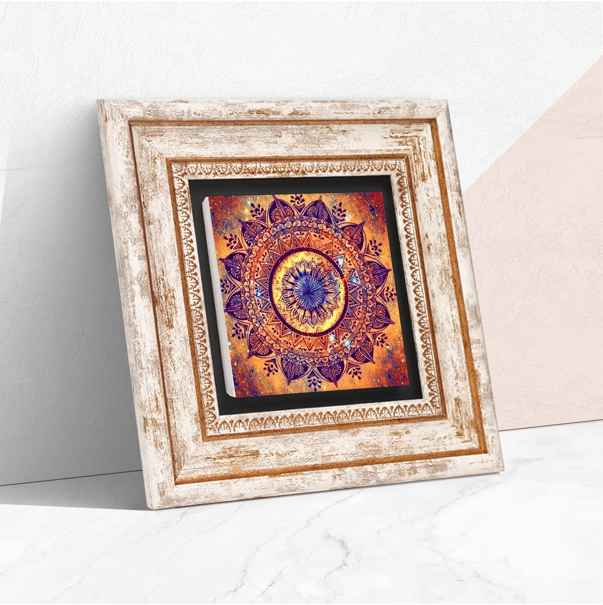 Mandala Taş Duvar Tablosu - Çerçeveli Taş Tablo - Dekoratif Duvar Sanatı - Modern Ev ve Ofis Duvar Dekoru T1-230